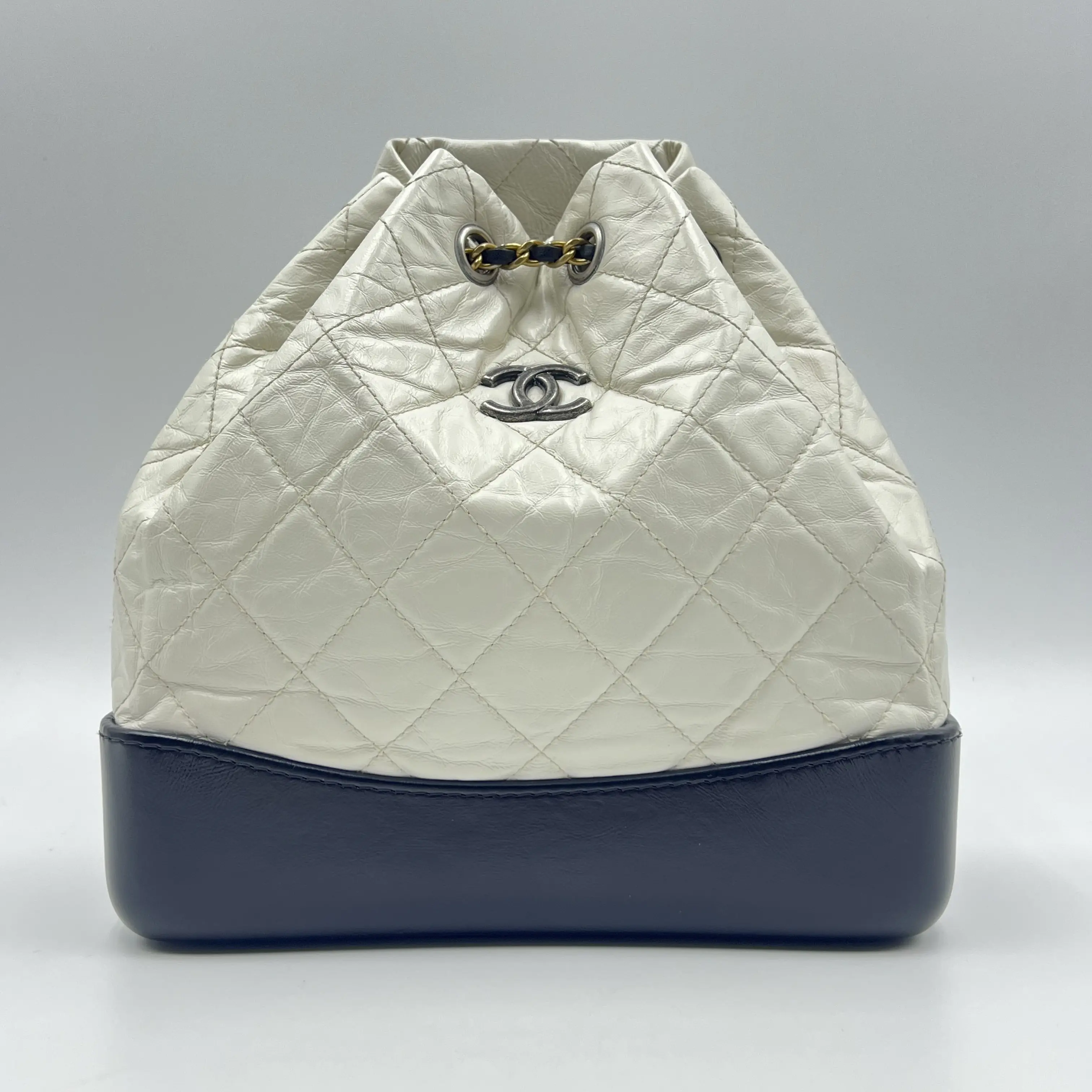 Pre-owned CHANEL Leather Backpacks Aged Calfskin Quilted Gabrielle Backpack Black White Small