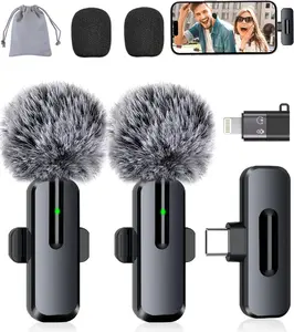 Wireless Mini Microphone for Iphone, Android - 2 Pack Lavalier Microphone for Video Recording, 2 in 1 Noise Reduction Lapel Mic for Ipad, Clip-On Mini Mic with USB-C for Content Creators Podcast
