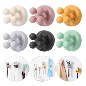 6 Pcs Silicone Toothbrush Holders - Multi-Function Hook Waterproof Self Adhesive Wall Mounted Single Hook for Hanging Key, Utility Plug Holder for Bathroom Kitchen Living Room Office