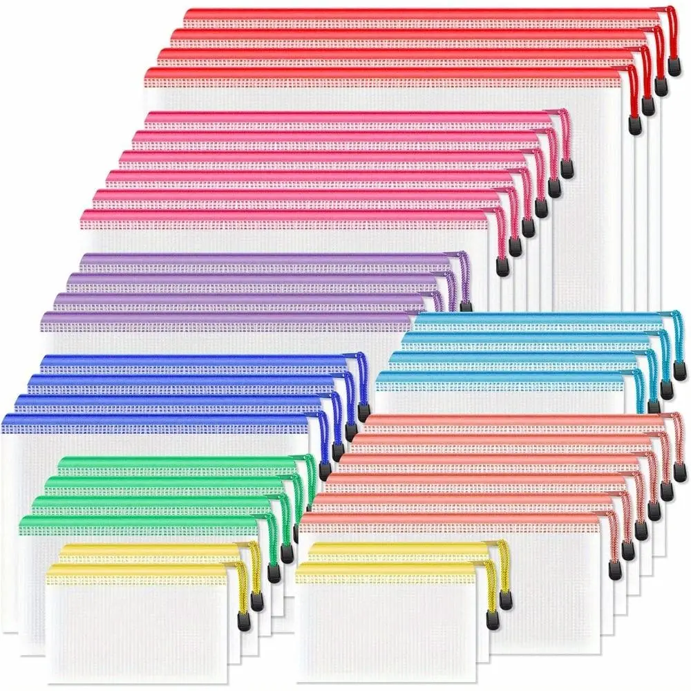 Set of 36 Mesh Zipper Pouches in 8 Different Sizes And Colors, Ideal for Organizing Craft Supplies, Office Items, Cosmetics, And Travel Essentials Organiser