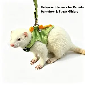 Zoomie Zone Cute Dinosaur Ferret Harness and Leash Set, Escape Proof Adjustable Small Pet Walking Vest for Sugar Glider, Squirrel, Hamster