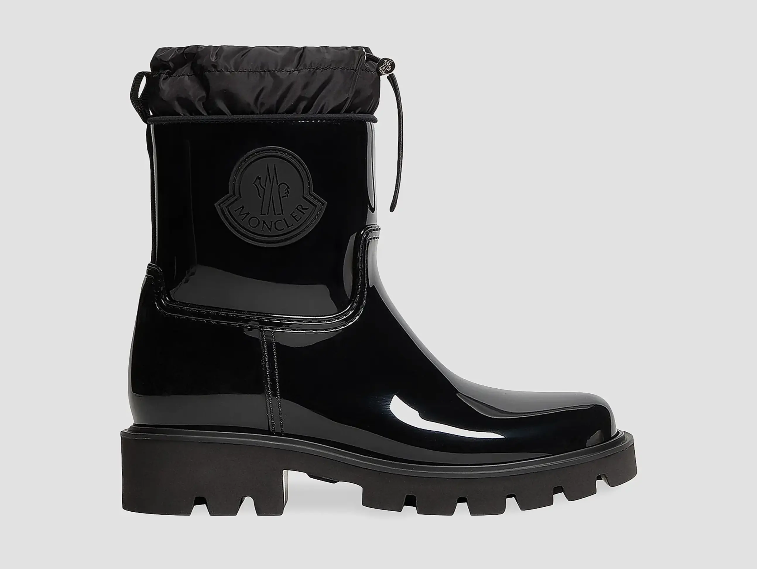 Moncler Women's Kickstream Patent Leather Black Rain Boots (MSRP: $595.00)