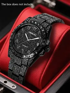 A men's cool personalized black full diamond strange digital calendar high-end fully automatic mechanical watch Rhinestone Decorated Watch