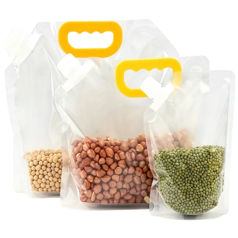 12-Pack Reusable Leakproof Food Storage Spout Bags, Dishwasher-Safe Freezer Stand-Up Pouches for Rice, Beans, Kitchen Pantry Organization