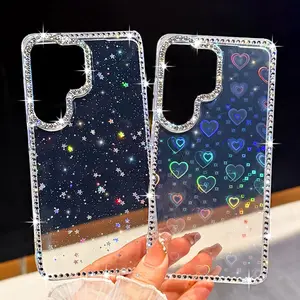 Shiny Little Stars Glitter Diamond Clear Protective Phone Case For Samsung S24 S25 FE S26 S25 Plus S23 Ultra A16 A26 A36 A56 A17 A07 A15 A35 A55 5G Fashion Laser Love Heart Cover Protection