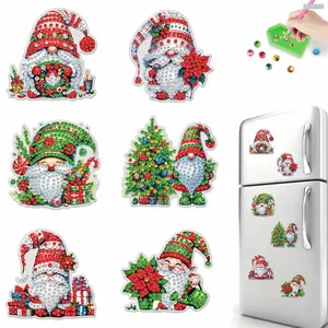 6PCS 5-8cm Colorful 2D Flat Round Acrylic+Magnet Diamond Painting Refrigerator Magnet Set, DIY Kitchen Decor Craft Kit with All Materials for Needlework Hobbies, Gift Box Included