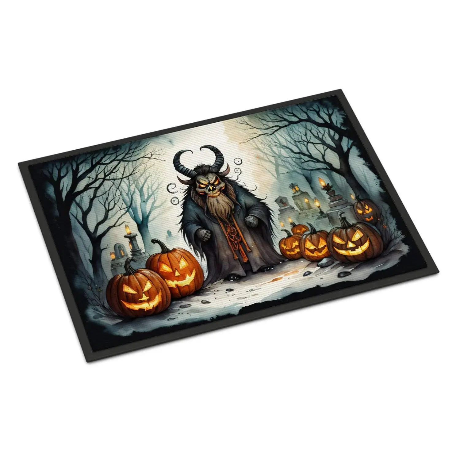Krampus The Christmas Demon Spooky Theme Doormat, 18x27 in Polyester Felt Weatherproof Entryway Household Textile Rug