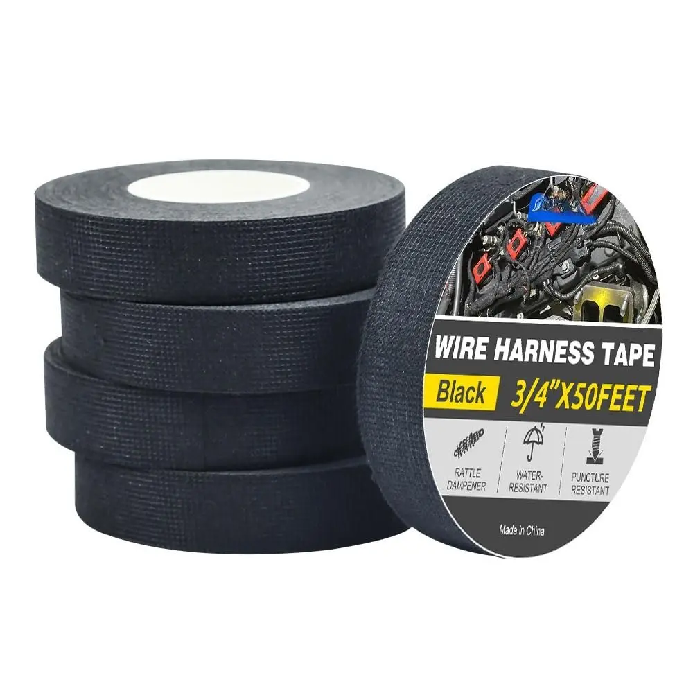 Wire Harness Tape, High Temp Wire Harness Cloth Tape - Self-Adhesive Fabric Electrical Tape for Wire Harness Wrap, Engine Bay Sound Damping &  Protection, Heat Resistant 5 Rolls