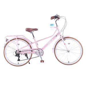 24 Inch Women's Cruiser Bike ,6 Speed Step-Through Commuter Bicycle with Rear Rack & Cup Holder, Adult City Bike