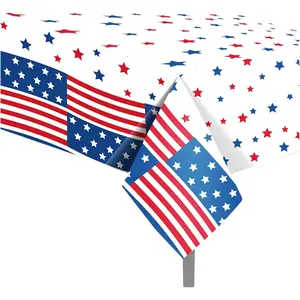 1 Pack American Flag 4th of July Plastic Tablecloth 54 x 87 Inch Rectangular Table Cover for Buffet Veterans Day Holiday Dinner Election Day Picnic Kitchen Party Events