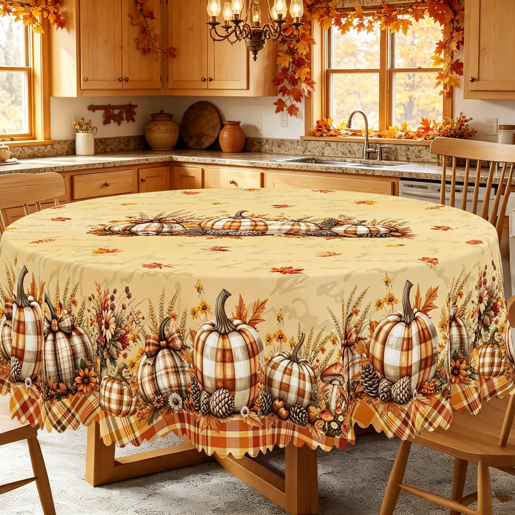 BOOPBEEP Autumn Thanksgiving Tablecloth, Pumpkin, Maple Leaves Design, Fall Decoration, Fall Home Decor For House, Ideal Indoor/Outdoor Fall Gift, Retro Rural Farmhouse Style, Camping Picnicking, Kitchen Decor, Rectangular&Round Table cover