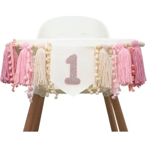 Girls 1st Birthday Tassels High Chair Banner Boho First Birthday Decorations for Girl Rose Gold Cake Smash Photo Prop
