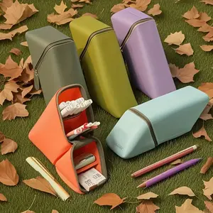 Soft silicone pen case, Large-capacity multi-layer telescopic design, transparent compartments for storing pens, makeup tools and stationery, Durable and portable storage box for students, professionals and women, multi-functional accessory, Pencil Bag