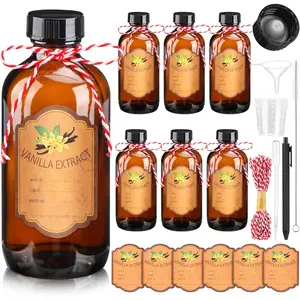 6 Pack Vanilla Extract Bottles 4 oz Homemade Glass Bottles for Vanilla Extract Amber Glass Jars for Syrup,Food,Sauce,Beans,Vanilla Extract Christmas Gift