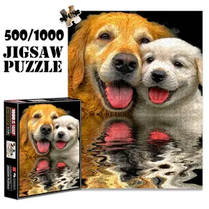 1pc 1000 piece adult puzzle 70x50cm Adult and Puppy Dog by Water with Reflection 500 pieces of paper jigsaw puzzle, suitable for adults and families, large-scale DIY puzzle interactive toy games,
