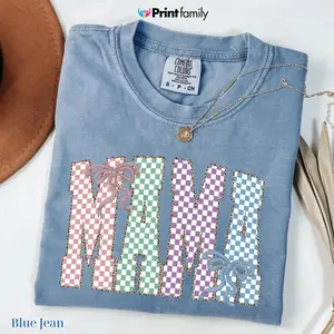 Comfort Colors Checkered Easter Mama T-shirt, Checkered Letter Tshirt, Easter Bunny Tee, Preppy Easter Tshirt, Cute Spring Mama - Printfamily