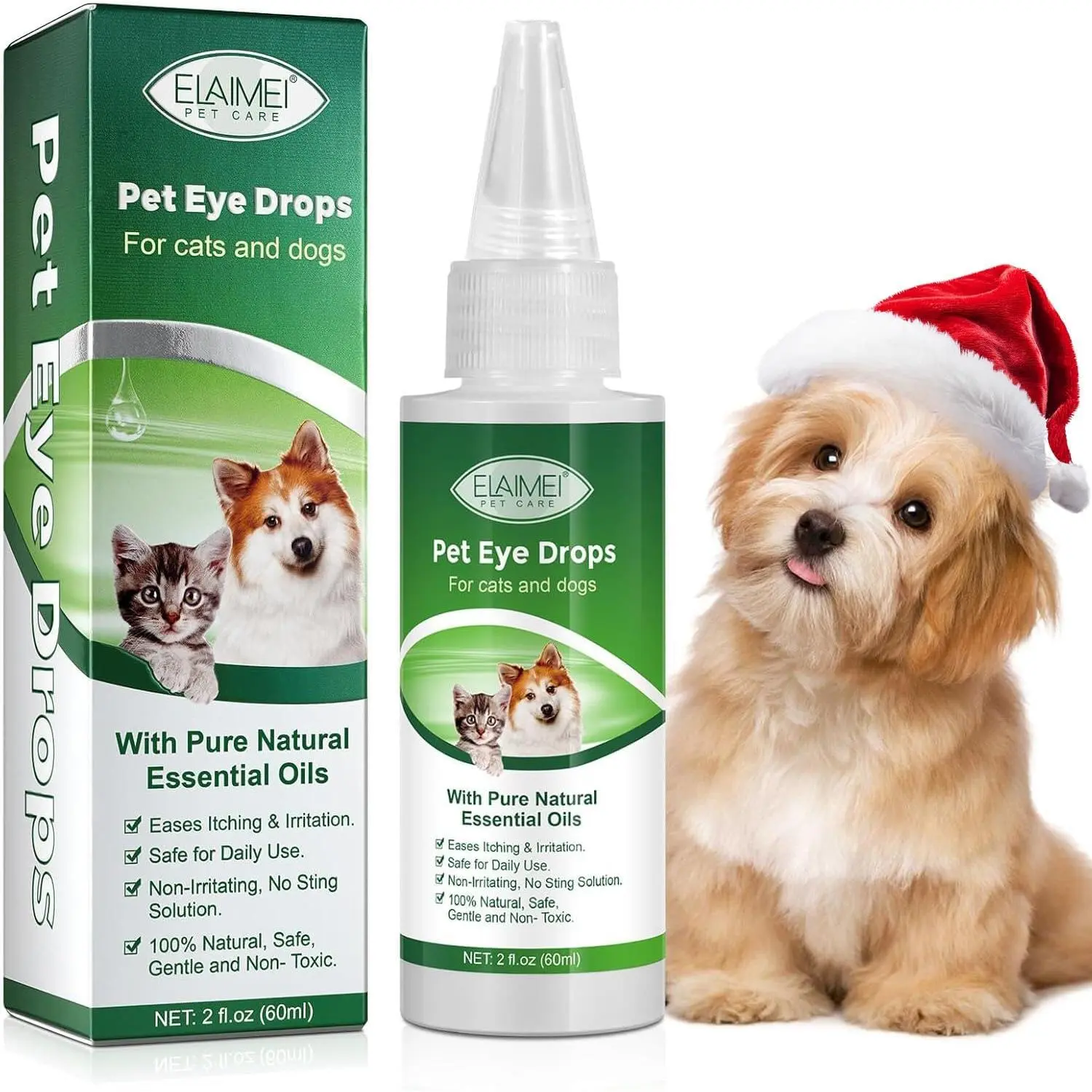 60ML Pet Eye Drops for Dog & Cat Relieve Eyes Itching & Irritation, Pink Eye & Allergies Symptoms Safe & Gentle Formula for All Animals