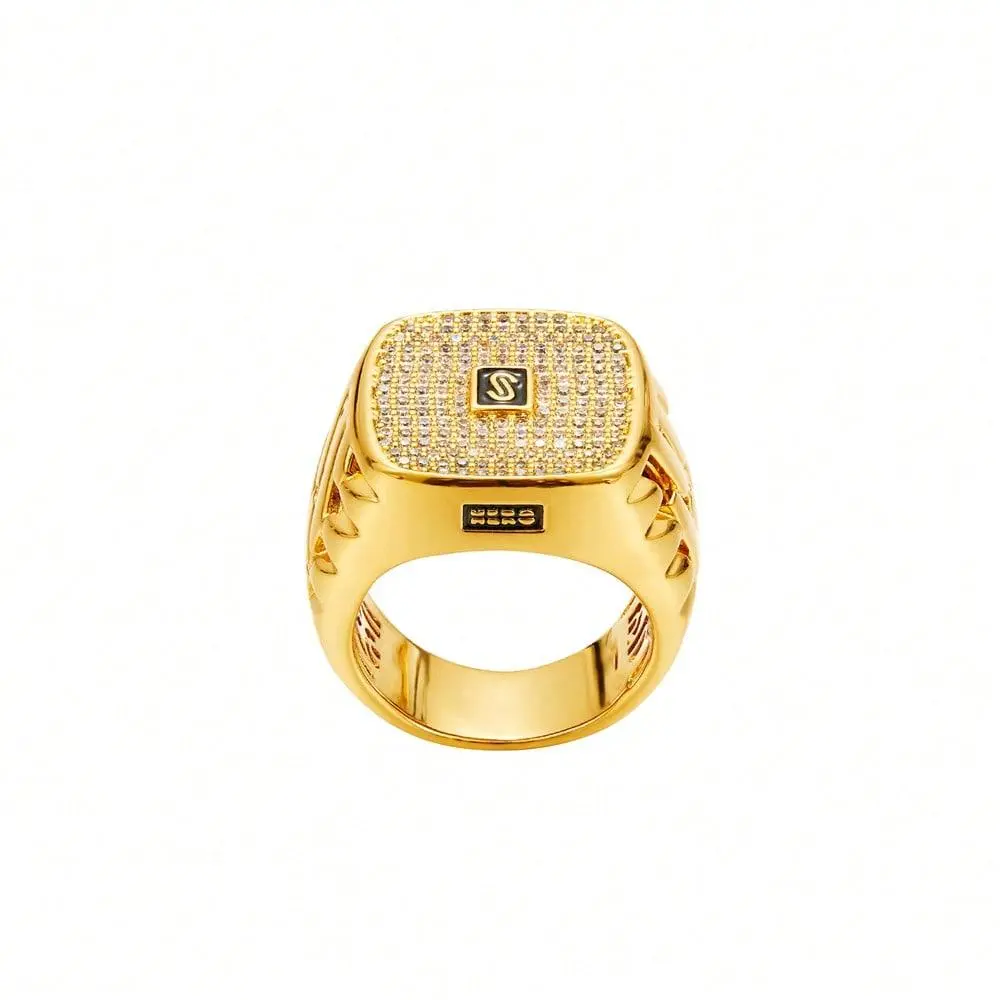 Men's Hip Hop Ring Diamond Inlaid S Logo Geometric Style High-End Accessory Jewelry