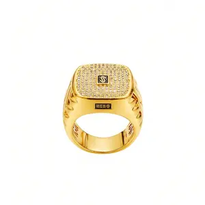 Men's Hip Hop Ring Diamond Inlaid S Logo Geometric Style High-End Accessory Jewelry