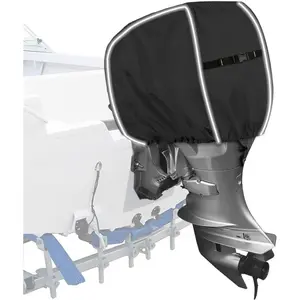 600D Outboard Motor Cover Waterproof Fade & Crack Resistant Trailerable Boat Motor Covers Gray Fits 25HP with Adjustable Strap Boating Accessories