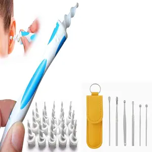 Soft Silicone Ear Wax Removal Tool Set, 16 Replaceable Heads, Reusable Ear Cleaning Kit, Waterproof, Durable, Easy to Clean