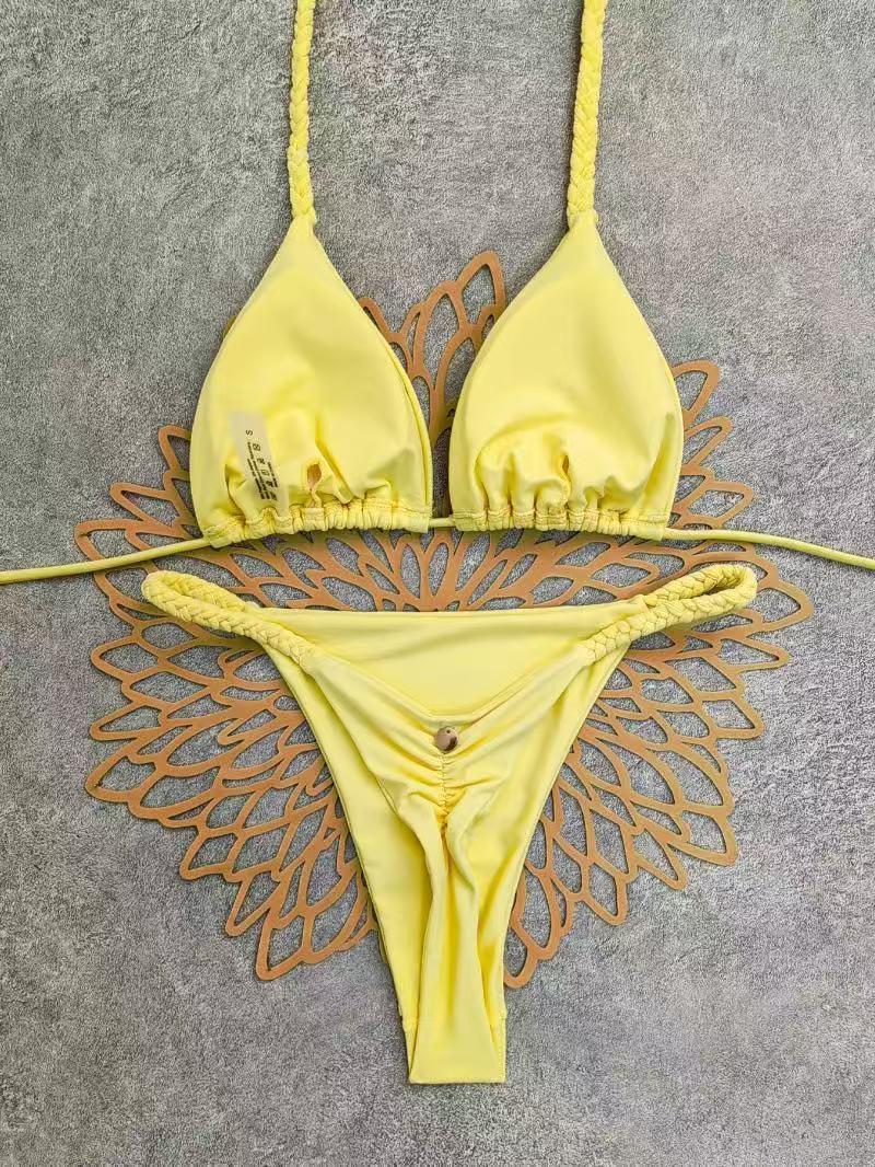 Women's Split Swimsuit, Two Piece Set - Solid Color Design | High Waist Bikini Set | Suitable for Summer Beach Vacation, Hot Springs, and Water Parks | Swimsuit