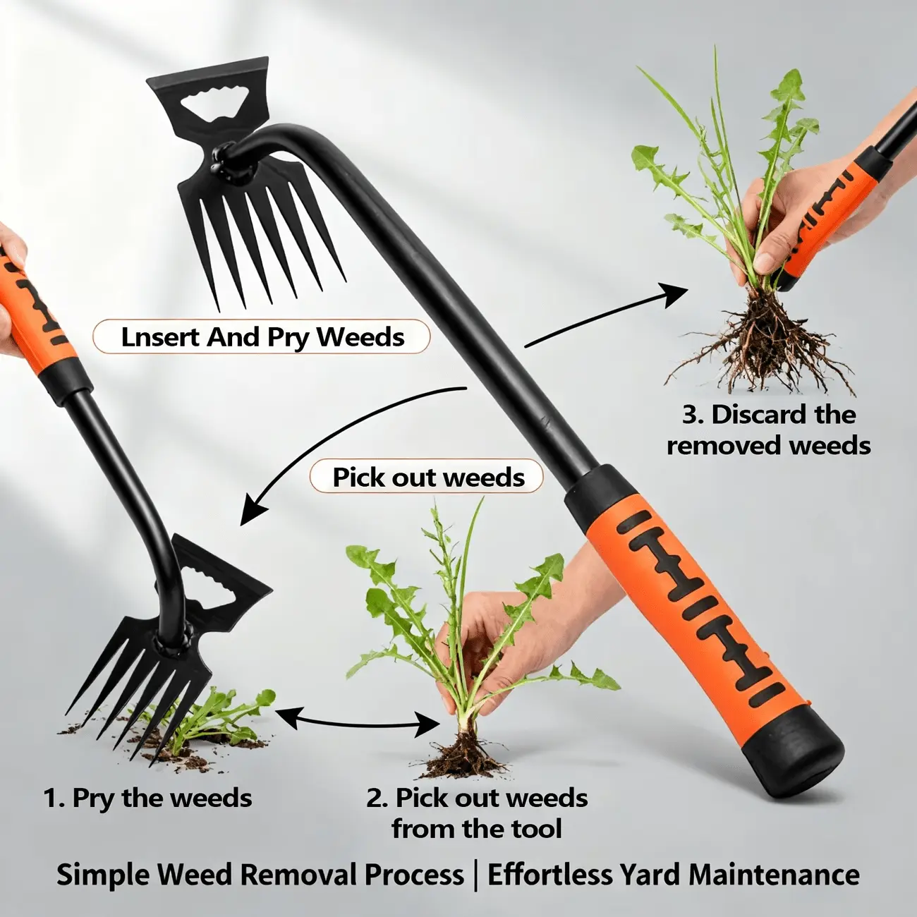 Long Handle Carbon Steel Weed Puller Tool with Sharp Blade, Durable Root Removal Gardening Tool for Lawn, Flower Bed, Farm