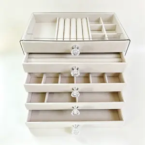 Transparent acrylic five-tier jewelry organizer with soft velvet drawers, stackable storage for rings, earrings, and necklaces hat funny stickers makeup