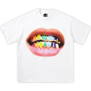 Rainbow Grillz Mouth Boxy Cotton Graphic Tee Streetwear Outfit Menswear Streetwear Classic Clothing Crewneck Casual Shortsleeve Tropical Summer Tshirt