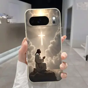 Rounded Edge TPU Phone Case for Google Pixel 10 9 8 7 Pro A XL Creative Jesus Cross Pattern Drop Protection Shockproof Soft Liquid Silicone Smartphone Cover