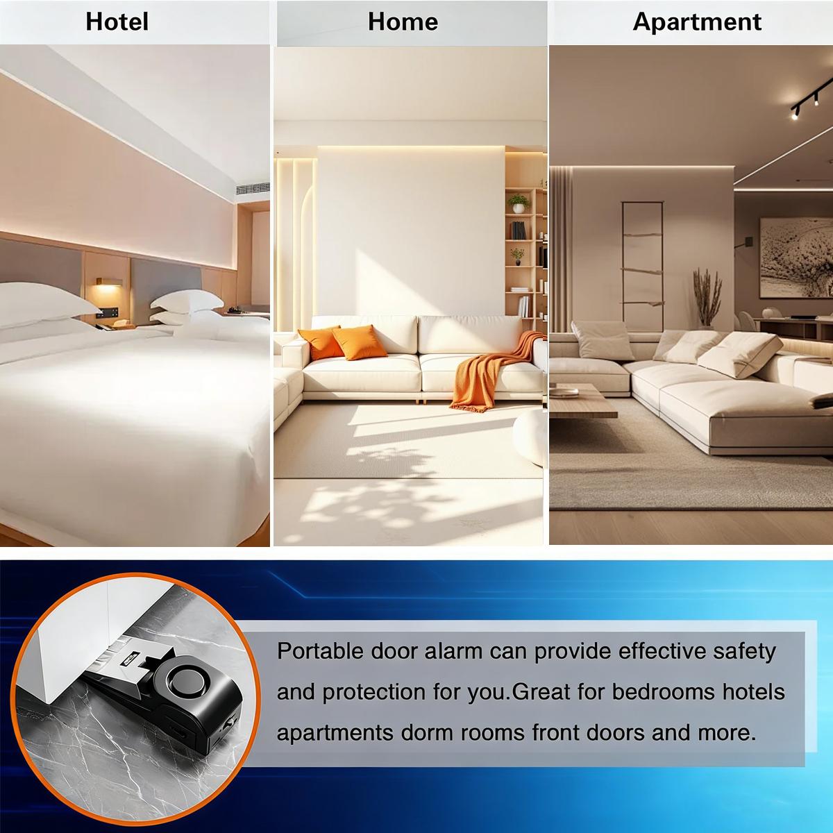 Door Stop Alarm ,Dual Door Stopper with 120db Loud Protection Security Door Tool,Door ​Security Devices Pocket Door Stopper Self Defensey Tools for Hotel Travel Home Apartment House(Black)