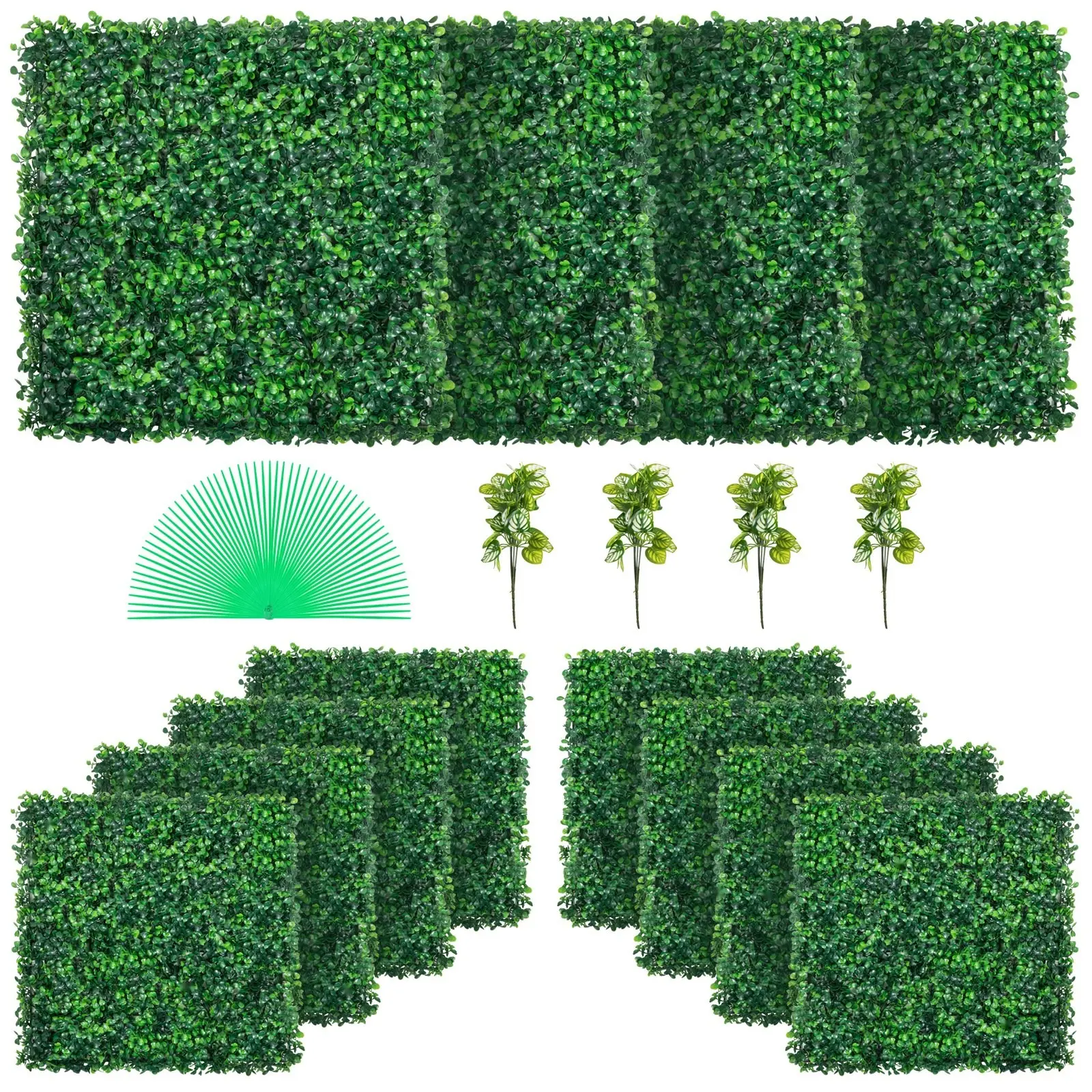 12 Pieces 20x20 Inch Artificial Boxwood Panels For Indoor Outdoor Use, Hedge Wall Panels, Grass Backdrop Wall 1.6 Inch, Privacy Screen UV Protected For Garden Fence Backyard Easy To Install
