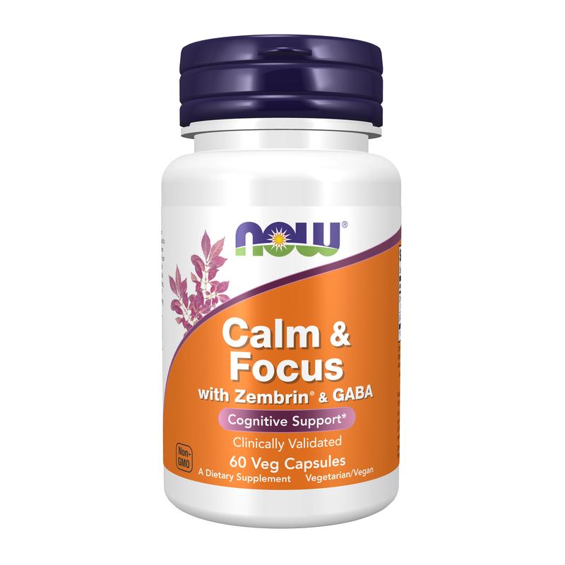 NOW Supplements Calm + Focus Blend Veg Capsules - NPA Certified, Zembrin & GABA Herb Blend, Caffeine-Free Adult Brain Booster, Anti-Stress Vitamins, Relax w/o Drowsy, Emotional Stability, 60-Count Alternative Brain Support