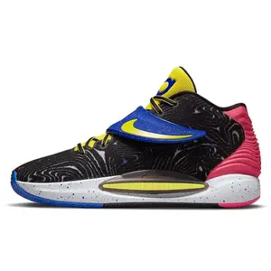 Nike KD 14 EP Basketball Shoes for Men and Women with Comfortable Round Toe and Mid-Top Design in Black, Blue, and Red Colorway