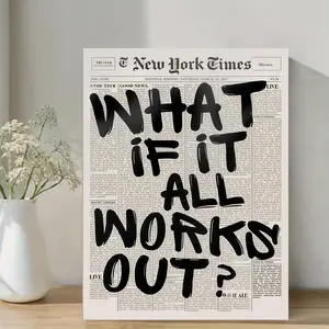 Retro Black And White Newspaper Poster What If It All Works Out Canvas Wall Art Positive Affirming Quote Minimalist Prints Vintage Prints Painting For Home Bedroom Dorm Wall Decor, Vintage Letters Print
