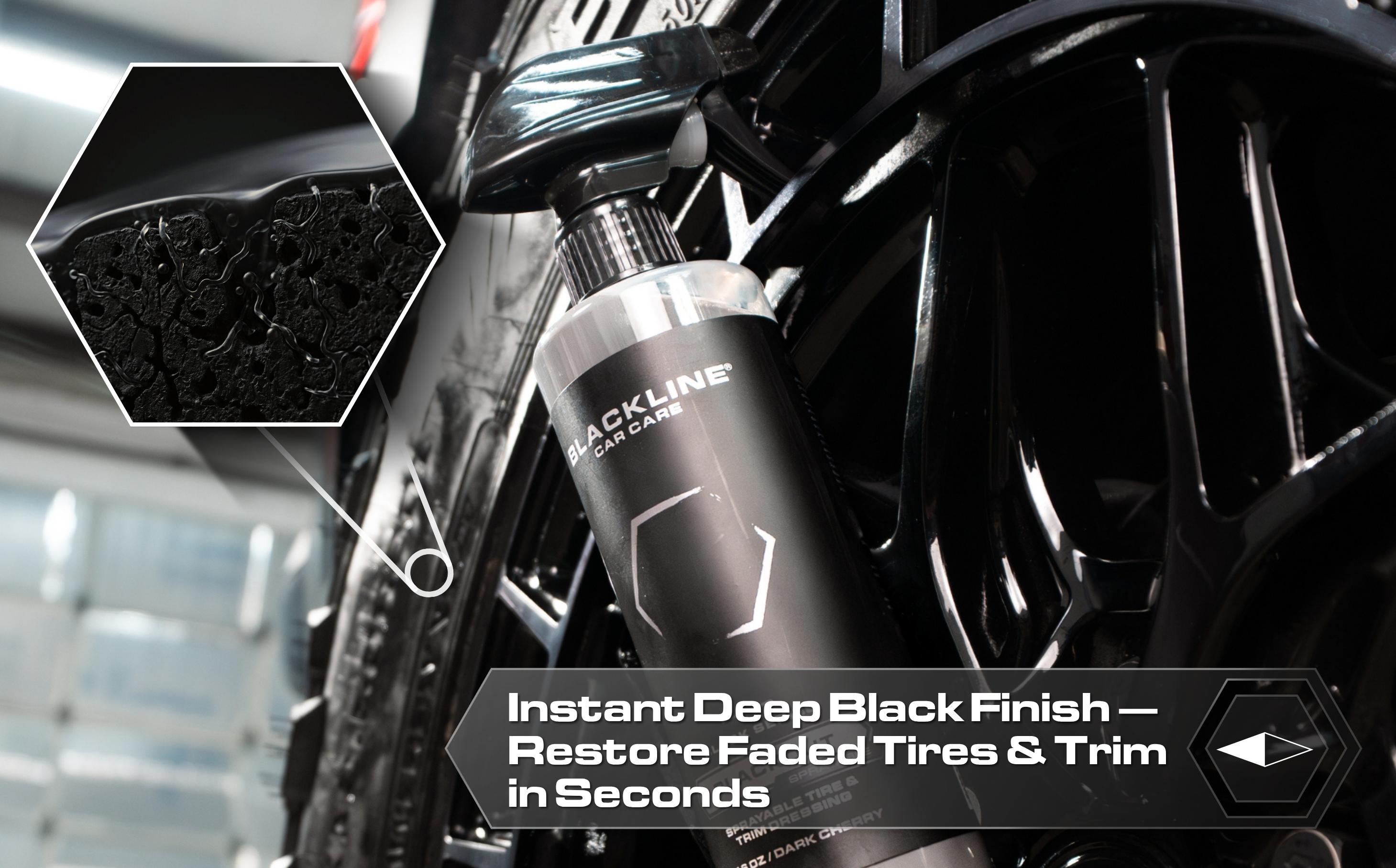 BLACKLINE Blackout Trim & Tire Dressing Bundle – Deep Black No-Sling Shine, Gel & Sprayable Kits with Wheel N' Tire Cleaner, Wheel Mitt & Pro Brush Sets, Complete Wheel Detailing Systems