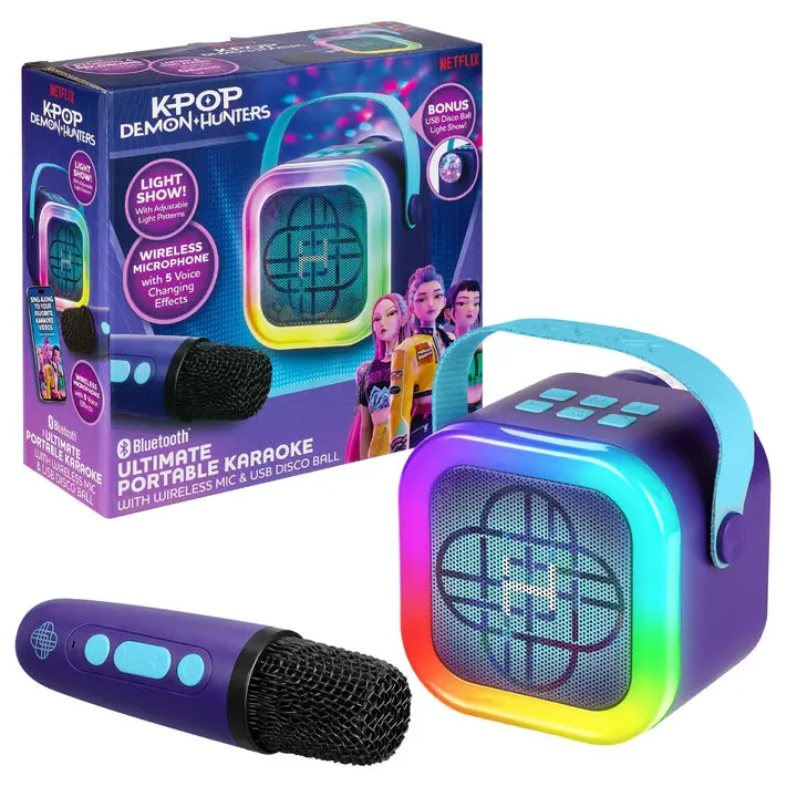 KPop Demon Hunters Bluetooth Karaoke Machine with Wireless Microphone for Kids (KP-450VM.EXv26)