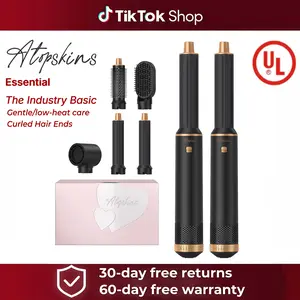ATOPSKINS 5-in-1 Air Styler,The Industry Basic :Soft Airflow & Ultra-Lightweight(The attachments are made of plastic）, Zero Heat Damage (203°F) for Non-Aggressive Styling Includes 1 Hair Dryer 2 Hot Air Curlers  Black Blue  30-day free returns