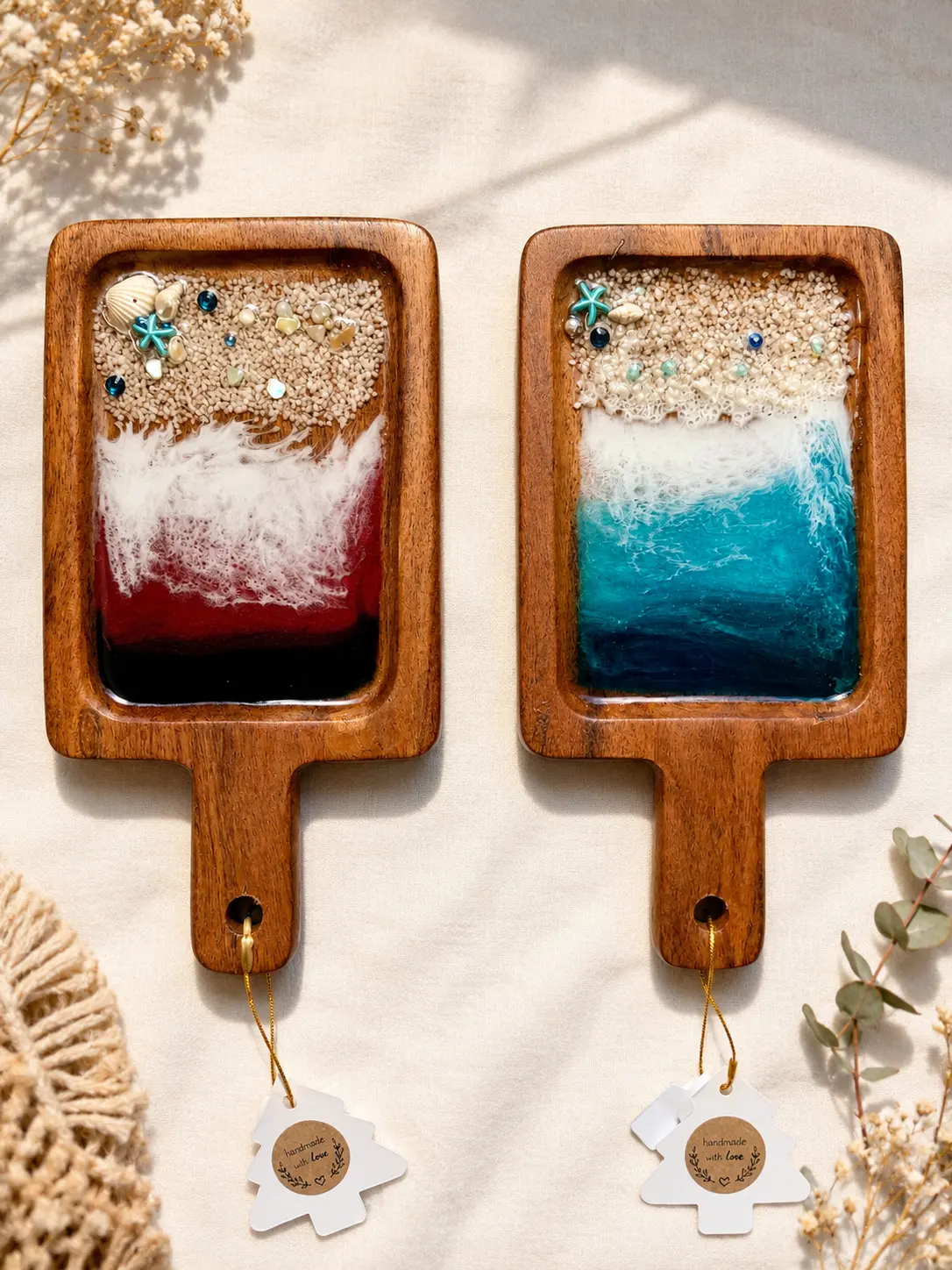 Handmade Mini Ocean Resin Serving Board - Rectangular Placemats & Coasters, Wooden Charcuterie Board, Coastal Decorative Tray, Formal Glam Kitchenware, Hand-Wash-Only Handmade Gift Tableware