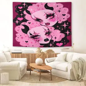 Home Decoration Black Pink Gothic Lolita Pattern Tapestry, Fashionable Room Flag, Unique Wall Art in Living Room and Bedroom, Suitable as a Gift for Teenagers and Adults