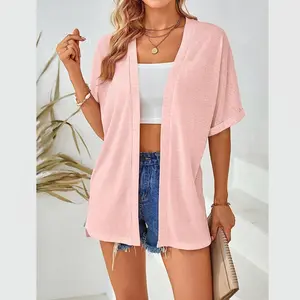 Womens Lightweight Cardigan Oversized 2026 Summer Short Sleeve Open Front Beach Coverup Vacation Outdoorfun Knitwear Comfort Casual Loose Minimalist Basic Knitting Batwing Shortsleeve Tops Womenswear