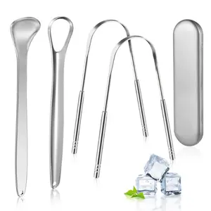 Metal Tongue Scraper, 4 Pcs Tongue Cleaners Gift Oral