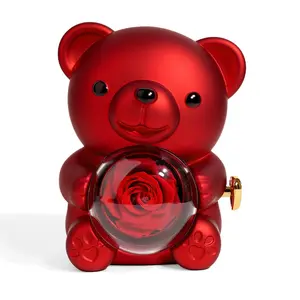 【Necklace Included】Teddy Bear Jewelry Box with Preserved Rose | Cute Home Decor and Jewelry Organizer | Perfect Romantic Gift for Valentine's Day, Mother's Day, Weddings, Anniversaries, Bridal Showers-Recyclable Suprising Blind Box,Valentine's Day gifts