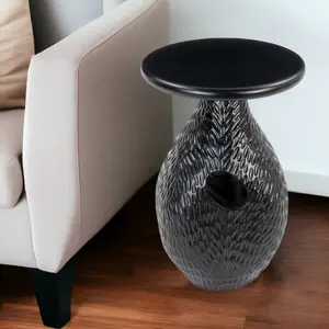 HomeRoots 556555 20 in. Black Solid Wood Circular Pedestal End Table, Crafted Pedestal Table for Indoor Living Spaces, Circular Pedestal Tables, Crafted Pedestal Tables
