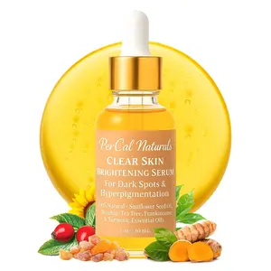 PerCalNaturals Clear Skin Brightening Serum for Dark Spots & Hyperpigmentation - 100% Natural Sunflower Seed Oil, Rosehip, Tea Tree, Frankincense & Turmeric Essential Oils