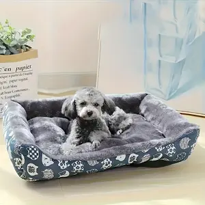 Super Soft Cat Dog Poodle Pet Bed, Plush Polyester Fill, Blue, Durable Indoor Sofa Cushion, Easy Clean, Comfortable Environment, Fun Pet Design
