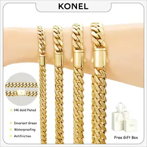 14K gold-plated Cuban necklace or bracelet | The latest electroplating gold-plating process for rust prevention| Miami hip-hop style fashion items| The best gift for men and women| Couples' style| 8mm/10mm/14mm