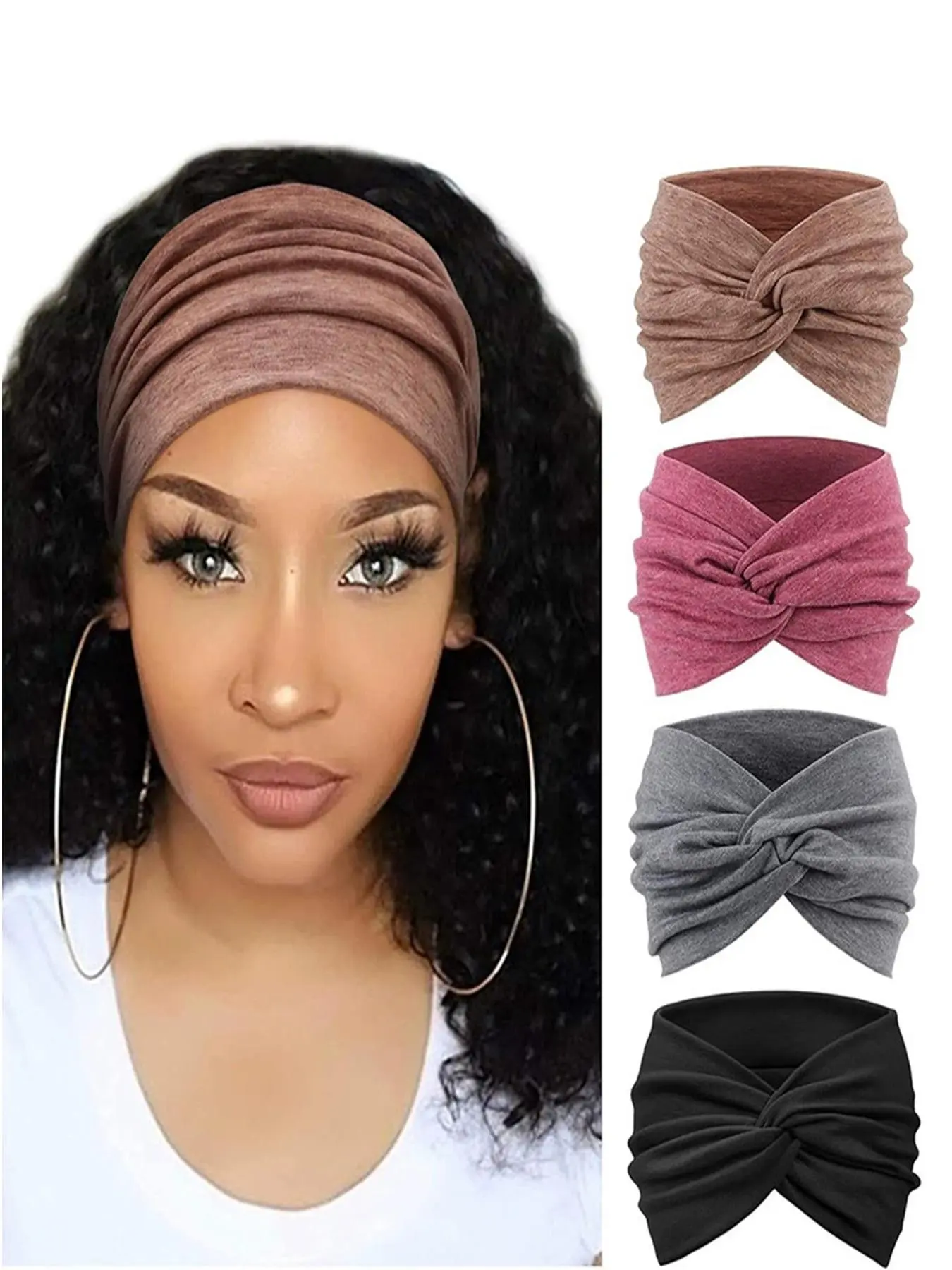 2026 New 4-Piece Headscarf Set for Women, Wide Wave Bohemian Headscarf, Sports Headband, Hair Bows Headbands, Yoga Hair Tie, Running Scarf, Casual Style, Hair Accessory