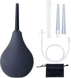 8oz Enema Bulb Kit Anal and Vaginal Douche Bulb for Men Flushing System Enemas Silicone Bulb with 23.6in Hose+4 Replaceable Nozzles (Black)
