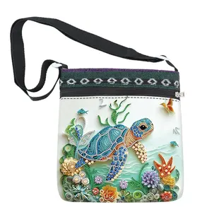 Turtle Pattern DIY Diamond Arts Colorful Painting Shoulder Bag, DIY Diamond Arts Colorful Painting Bag, DIY Decorative Bag for Diamond Art Enthusiasts